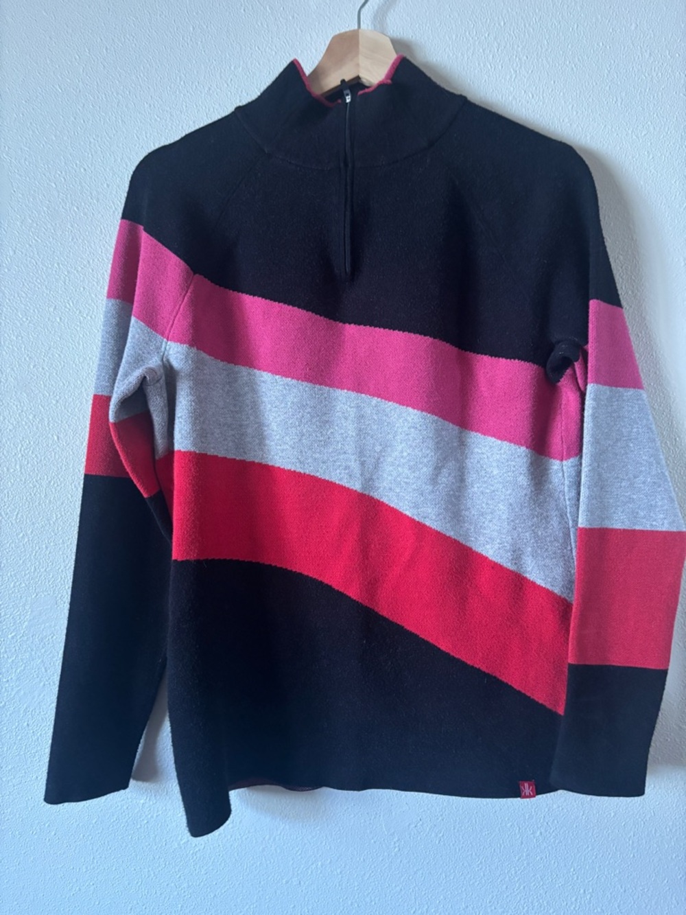 Krimson Clover Colorful Colorblock Stripe Quarter Zip sweater size large